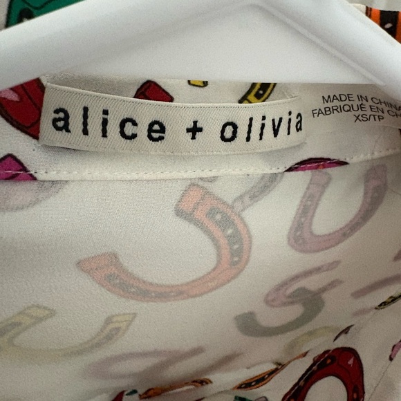 Alice and Olivia Willa Horseshoe Print Silk Button-Up Shirt - Picture 3 of 3